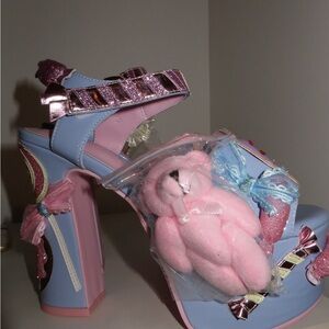 Sugar Thrillz Colorful Women's Platform Heels with Teddy Bear Accent